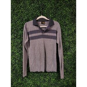 vtg 80s SEARS SPORTSWEAR QUARTER Button Sweater M gray preppy vintage striped
